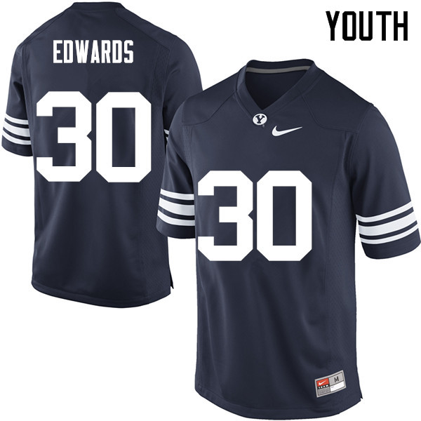 Youth #30 Corey Edwards BYU Cougars College Football Jerseys Sale-Navy - Click Image to Close